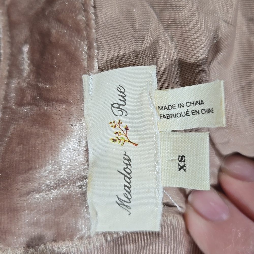 Meadow Rue Velvet Floral Blouse in Brown and Cream Sheer Floral Sleeve X-Small - Picture 5 of 6